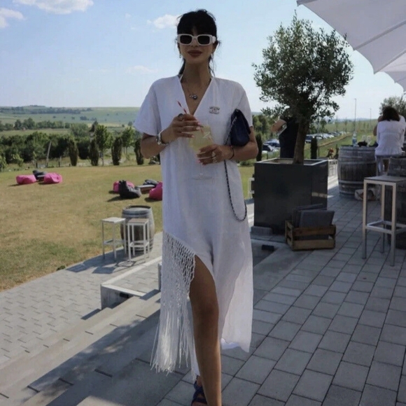 Zara 100% linen fringed macrame white dress Size M - Picture 11 of 17